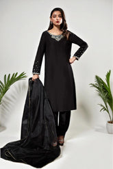 Corinna: Black Silk Dress With Hand Work - 488